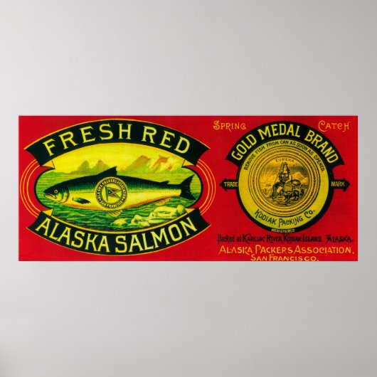 Goldmedaille Lachs kann LabelKodiak Island, AK Poster (Vorne)