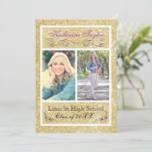 Goldmedaille Lila Glitzer Einladung (Stehend Vorderseite)