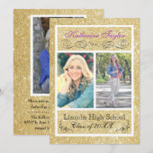 Goldmedaille Lila Glitzer Einladung (Vorne/Hinten)