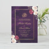 Goldmedaille Lila Verzierte islamische Hochzeit Einladung (Stehend Vorderseite)