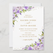 Goldmedaille Lila Wasserfarbenhochzeit Einladung (Vorderseite)
