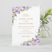 Goldmedaille Lila Wasserfarbenhochzeit Einladung (Stehend Vorderseite)