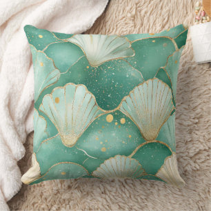 Goldmedaille Muschel Wellenmuster in Aqua Aquamari Kissen