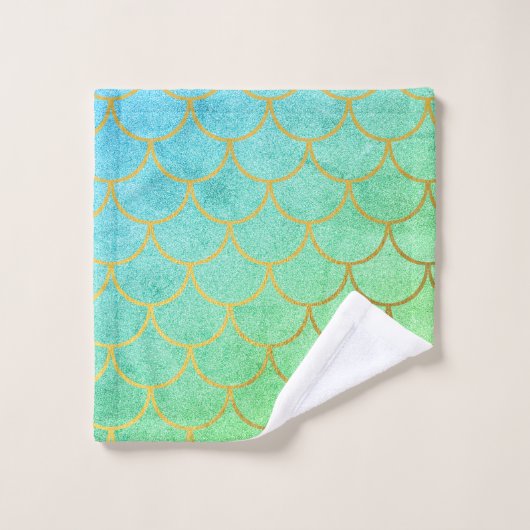 Goldmedaille Scales Aquamarin Türkis Glitzer Badhandtuch Set (Waschlappen)