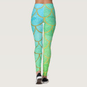 Goldmedaille Scales Aquamarin Türkis Glitzer Leggings (Rückseite)