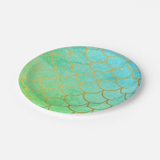 Goldmedaille Scales Aquamarin Türkis Glitzer Pappteller (Schrägansicht)