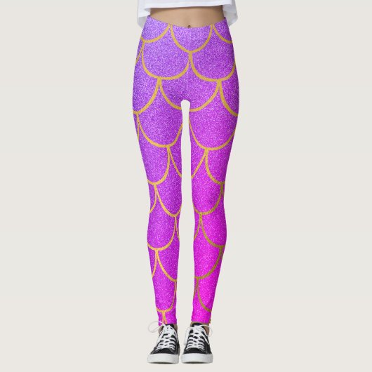 Goldmedaille Scales Pink Lila Glitzer Leggings (Vorderseite)