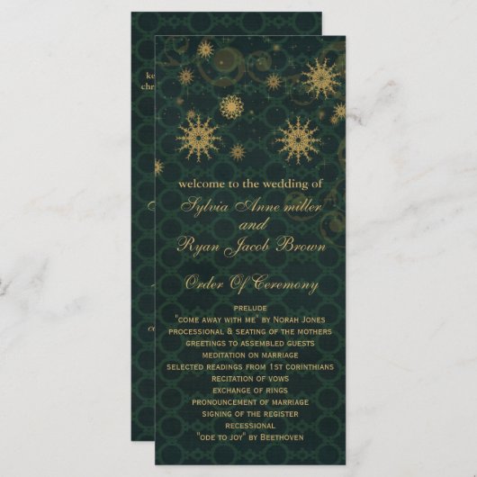 Goldmedaille Snowflakes Hochzeitsprogramme Teeläng Programm (Vorne/Hinten)