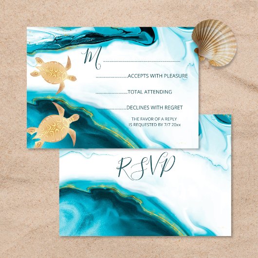 Goldmedaille Turquoise Beach Hochzeit RSVP Karte