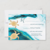 Goldmedaille Turquoise Beach Hochzeit RSVP Karte (Vorderseite)