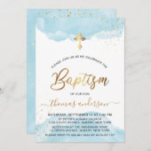 Goldmedaille und blaue Wasserfarben Einladung (Vorne/Hinten)