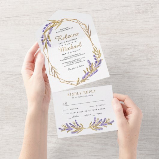 Goldmedaille und Blumenzehen in Lavendel All In One Einladung (Abreißen)
