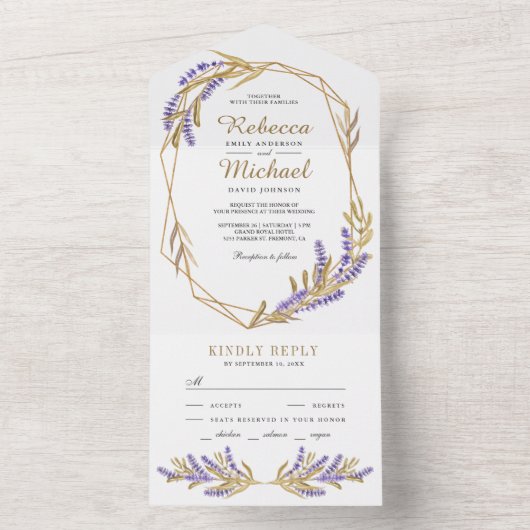 Goldmedaille und Blumenzehen in Lavendel All In One Einladung (Innen Boden)