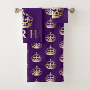 Goldmedaille und Lila HRH Royal Highness Crown Badhandtuch Set