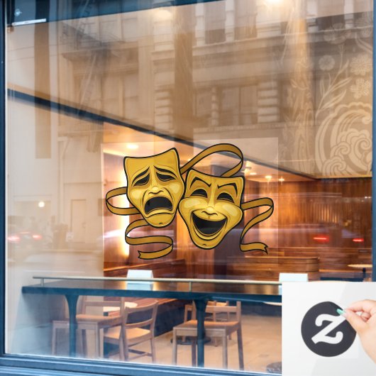 Goldmedaille und Masken des Tragedy Theaters Fensteraufkleber (Café-Fenster)
