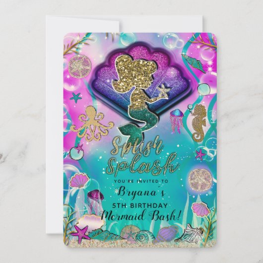 Goldmedaille und Muscheln unter dem Party Einladung (Vorderseite)