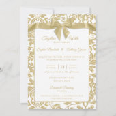 Goldmedaille und weiße Damaskus und Bow-Hochzeit Einladung (Vorderseite)