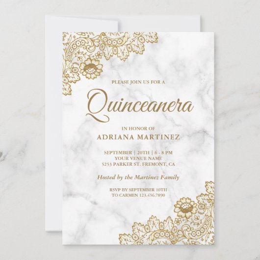 Goldmedaille Vintage Landspitze Quinceanera Einladung (Vorderseite)