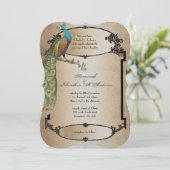 Goldmedaille Vintage Pfauenroaring 20er Deko Weddi Einladung (Stehend Vorderseite)