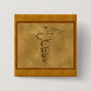 Goldmedizinischer Caduceus Button