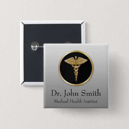 Goldmedizinischer Caduceus - Knopf Button (Vorne & Hinten)