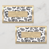 Goldmetall | Black Paisley Blume Pattern Visitenkarte (Vorne/Hinten)