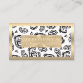 Goldmetall | Black Paisley Blume Pattern Visitenkarte (Vorderseite)