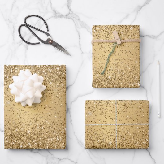 Goldmetall-Glitzer-Sparkle-Muster Geschenkpapier Set (Vorderseite)