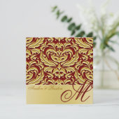 Goldmetall-Monogramm-Damast Hochzeitseinladung Einladung (Stehend Vorderseite)