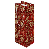 Goldmetall-Poinsettias auf Rot Geschenktüte Für Weinflaschen (Rückseite Schrägansicht)
