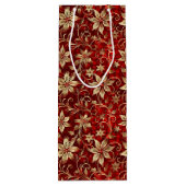 Goldmetall-Poinsettias auf Rot Geschenktüte Für Weinflaschen (Rückseite)