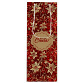 Goldmetall-Poinsettias auf Rot Geschenktüte Für Weinflaschen (Vorderseite)