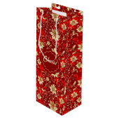 Goldmetall-Poinsettias auf Rot Geschenktüte Für Weinflaschen (Vorderseite Schrägansicht)