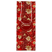 Goldmetall-Poinsettias auf Rot Geschenktüte Für Weinflaschen (Vorderseite)