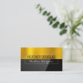 Goldmetall | Schwarzer Hochglanz Visitenkarte (Stehend Vorderseite)