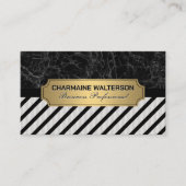 Goldmetall | Schwarzer Marmor und Streifen Visitenkarte (Vorderseite)