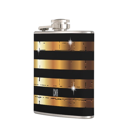 Goldmetall und schwarzer Streifen | DIY Monogram Flachmann (Links)