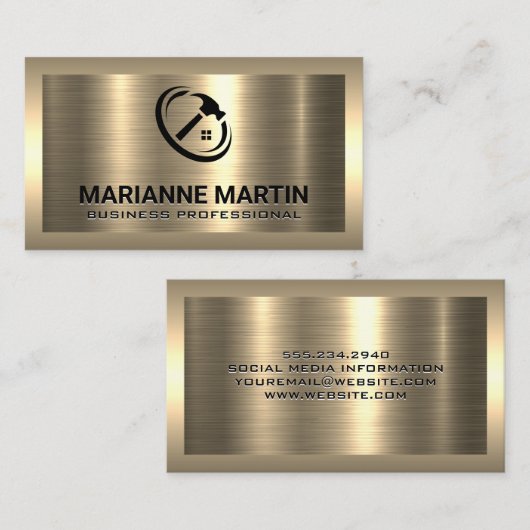 Goldmetall | Zuhause Hammer Logo Business Visitenkarte (Vorne/Hinten)
