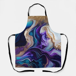 Goldmetallakzente auf Aquamarinen und Lila Wirbel Schürze