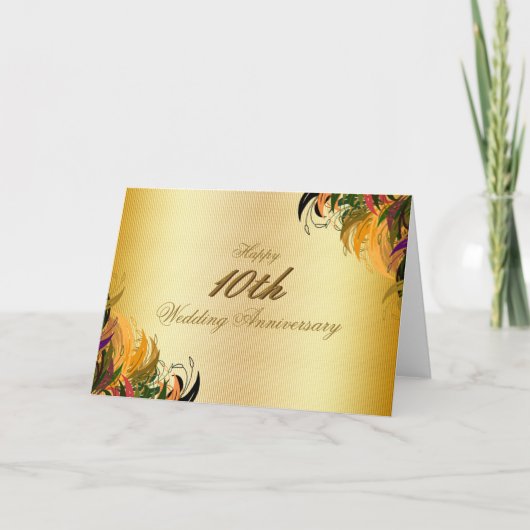 Goldmetallglücklicher 10. mit BlumenHochzeitstag Karte (Vorderseite)
