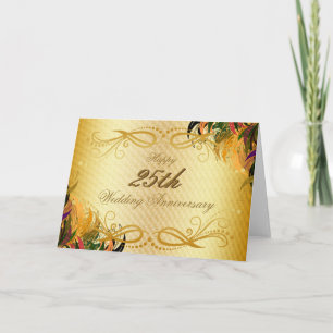 Goldmetallglücklicher 25. mit BlumenHochzeitstag Karte