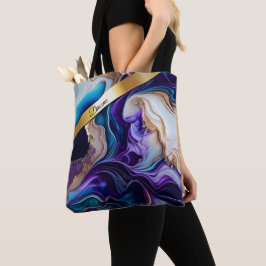 Goldmetallische Akzente auf aquamarinen und lila W Tasche