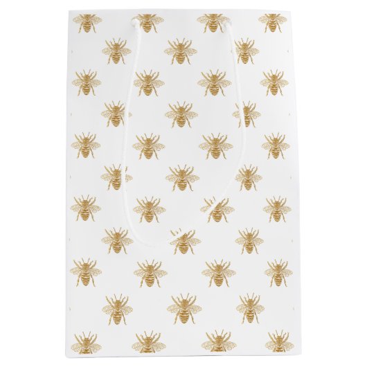 Goldmetallische Imitat-Folie Foto-Effekt Bienen Mittlere Geschenktüte (Vorderseite)