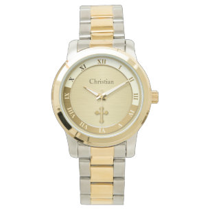 Goldmetallische Quernamensschablone Armbanduhr