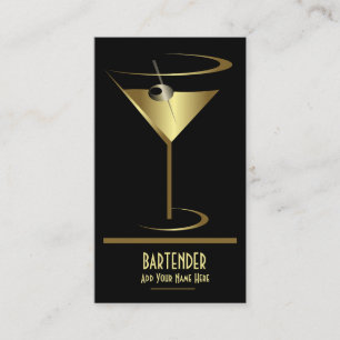 Goldmetallischer Cocktail-Logo-Barkeeper Visitenkarte