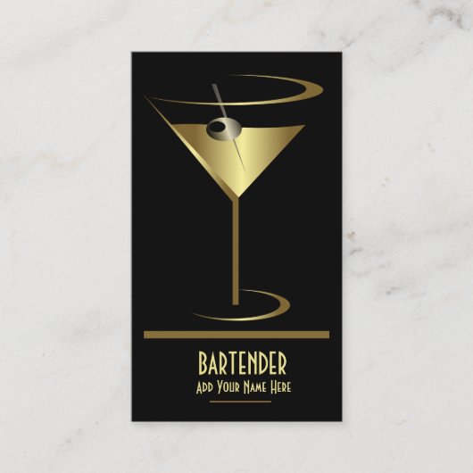 Goldmetallischer Cocktail-Logo-Barkeeper Visitenkarte (Vorderseite)