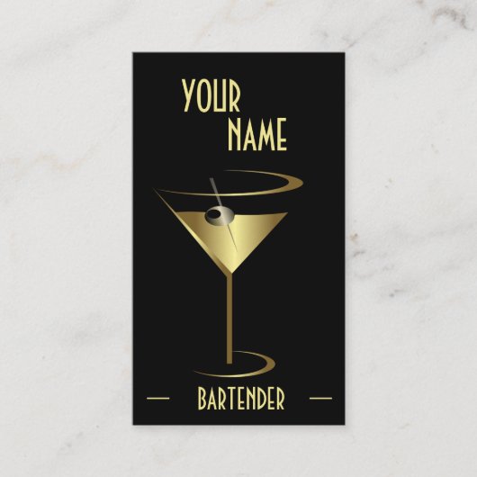 Goldmetallischer Cocktail-Martini-Barkeeper Visitenkarte (Vorderseite)