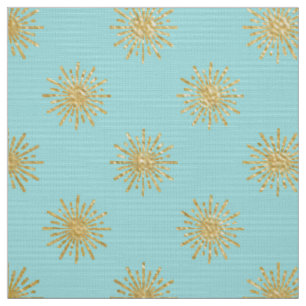 Goldmetallischer Foliesun-Stern-aquamarines Aqua Stoff
