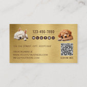 Goldmetallischer QR-Code Social Media Dog Grooming Visitenkarte (Rückseite)