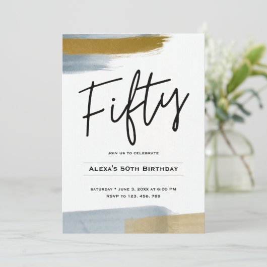 Goldmindestprogramm abstrakt 50. Geburtstag Einladung (Stehend Vorderseite)
